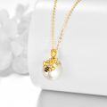 wholesale 14K Gold CZ Pearl Bee Pendant Necklace - Honeycomb Inspired for Women-0-3
