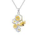 wholesale 925 Sterling Silver Honeycomb Pendant with Bees and Flowers Necklaces for Women-0-0