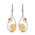 wholesale 925 Sterling Silver Sunflower Bee Drop Earrings s for Women-0-0