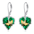 wholesale 925 Sterling Silver Green Enamel Bee & Leaf Dangle Drop Earrings for Women Gift-0-0