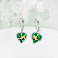 wholesale 925 Sterling Silver Green Enamel Bee & Leaf Dangle Drop Earrings for Women Gift-0-3