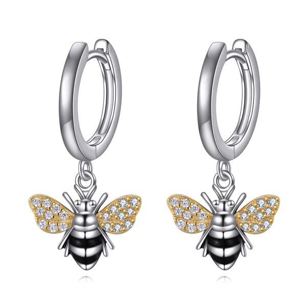 Sterling Silver Bee Evil Eye Hoop Earrings-0