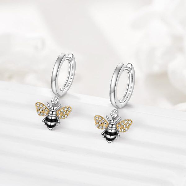 Sterling Silver Bee Evil Eye Hoop Earrings-3