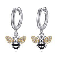 wholesale 925 Sterling Silver Honeybee Drop Earrings with Cubic Zirconia Wings - Gifts for Her- Rhodium And Gold Plated