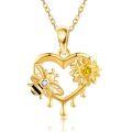 wholesale 14K Gold Bee & Sunflower Heart Pendant Necklace - Summer s for Women-0-0
