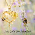 wholesale 14K Gold Bee & Sunflower Heart Pendant Necklace - Summer s for Women-0-5