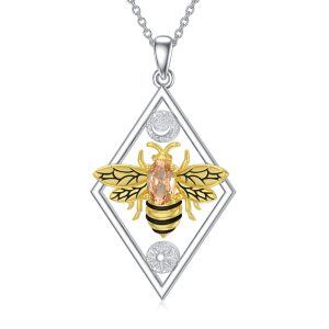 Sterling Silver Sun and Moon Bee Pendant Necklace-0