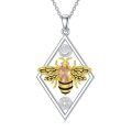 wholesale 925 Sterling Silver Honeybee Pendant Necklace with Pink Stone and Gold Accents - Gifts for Her-0-0