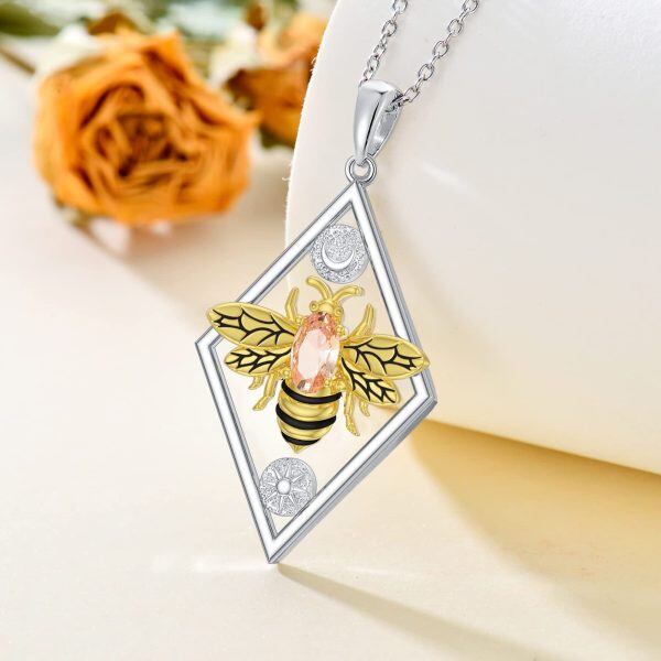 Sterling Silver Sun and Moon Bee Pendant Necklace-3