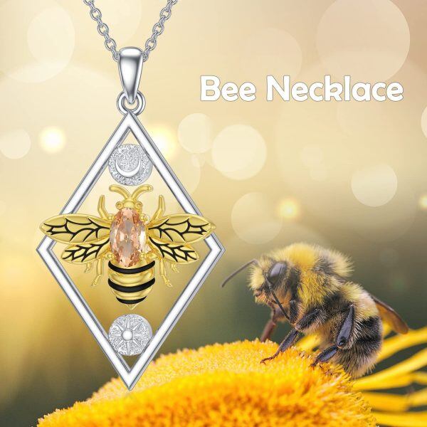 Sterling Silver Sun and Moon Bee Pendant Necklace-5