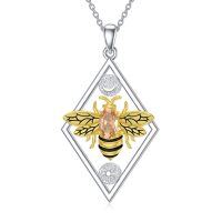 wholesale 925 Sterling Silver Honeybee Pendant Necklace with Pink Stone and Gold Accents - Gifts for Her- Rhodium And Gold Plated