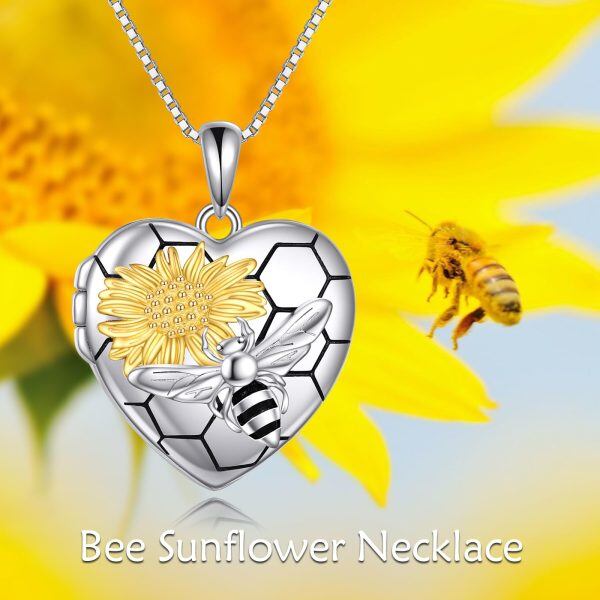 Sterling Silver Bee Heart Locket Necklace-5