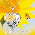 wholesale 925 Sterling Silver Metal Bees Honeycomb Sunflower Photo Locket Necklaces for Women Girls s with Chain 45cm/18inch Length (Heart)-0-5