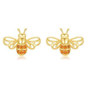 14K Solid Gold Bee Stud Earrings-0