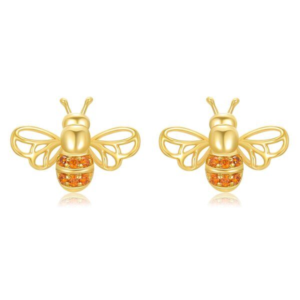 14K Solid Gold Bee Stud Earrings-0