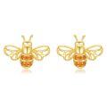 wholesale 14K Gold Honeybee Stud Earrings with Orange Stones - Christmas Gifts for Her-0-0