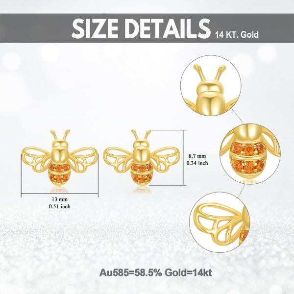 14K Solid Gold Bee Stud Earrings-1