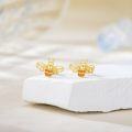 wholesale 14K Gold Honeybee Stud Earrings with Orange Stones - Christmas Gifts for Her-0-4