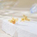 wholesale 14K Gold Honeybee Stud Earrings with Orange Stones - Christmas Gifts for Her-0-5
