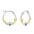 wholesale 925 Sterling Silver Bee & Sunflower Hypoallergenic Hoop Earrings-0-0
