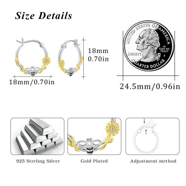 Sterling Silver Daisy Bee Hoop Earrings-1