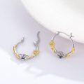 wholesale 925 Sterling Silver Bee & Sunflower Hypoallergenic Hoop Earrings-0-4