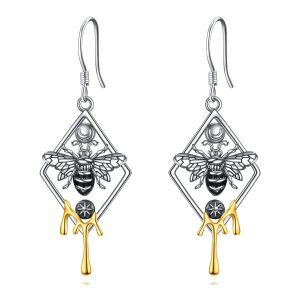 Sterling Silver Sun and Moon Bee Dangle Earrings-0