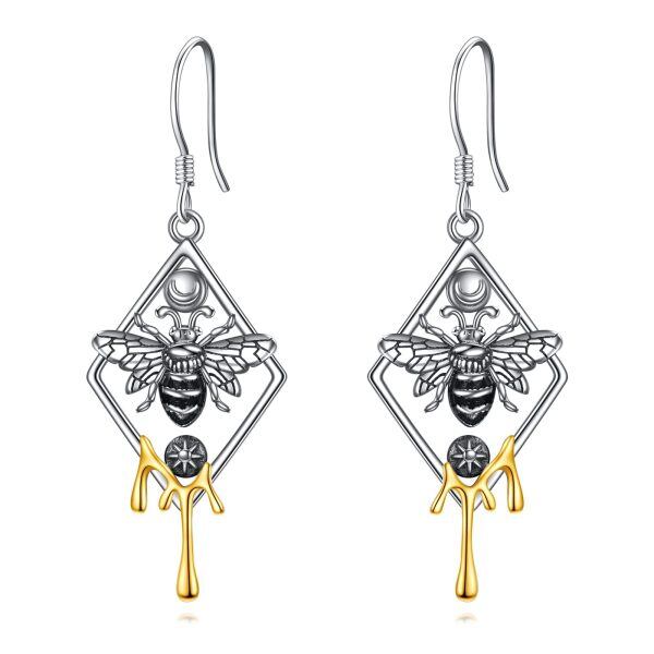 Sterling Silver Sun and Moon Bee Dangle Earrings-0