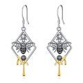 wholesale 925 Sterling Silver Honey Bee Drop Earrings with Moon and Stars - Unique Design for Women & Girls-0-0
