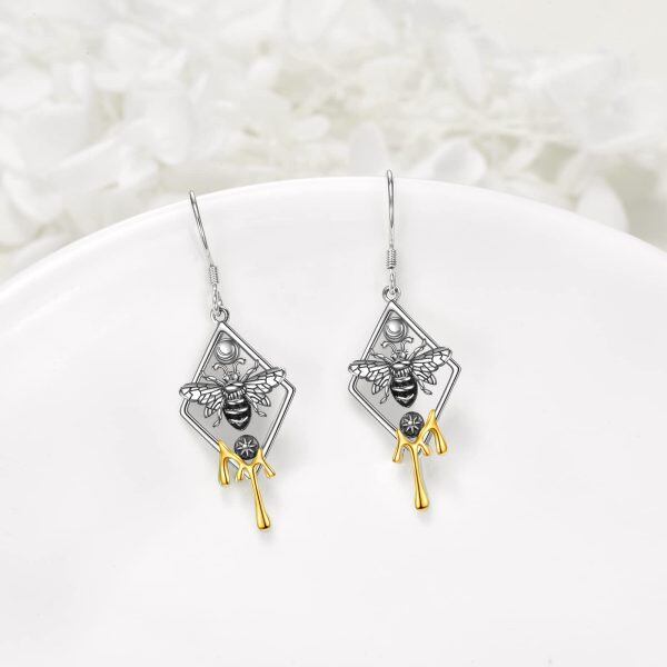 Sterling Silver Sun and Moon Bee Dangle Earrings-3