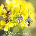 wholesale 925 Sterling Silver Honey Bee Drop Earrings with Moon and Stars - Unique Design for Women & Girls-0-5