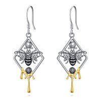 wholesale 925 Sterling Silver Honey Bee Drop Earrings with Moon and Stars - Unique Design for Women & Girls- Rhodium And Gold Plated