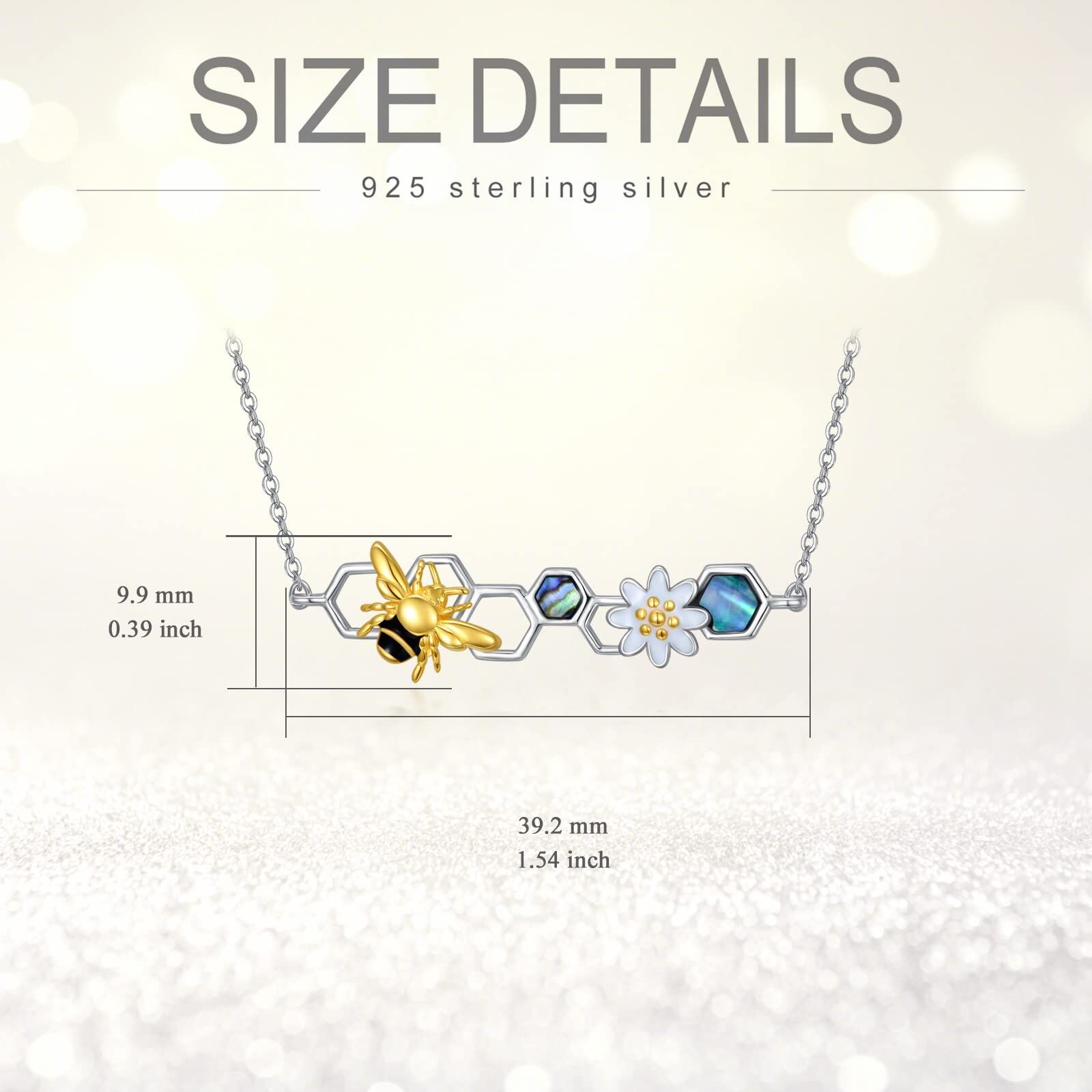 Sterling Silver Daisy Flower Bee Pendant Necklace with Abalone Shell - Rhodium And Gold Plated-0-1