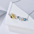 wholesale 925 Sterling Silver & 18K Gold-Plated Bee and Flower Hexagon Pendant Necklace for Women-0-3