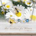 wholesale 925 Sterling Silver & 18K Gold-Plated Bee and Flower Hexagon Pendant Necklace for Women-0-5