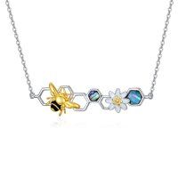 wholesale 925 Sterling Silver & 18K Gold-Plated Bee and Flower Hexagon Pendant Necklace for Women- Rhodium And Gold Plated