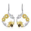 wholesale 925 Sterling Silver Sunflower & Honeybee Drop Earrings for Women Gifts-0-0