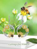 wholesale 925 Sterling Silver Sunflower & Honeybee Drop Earrings for Women Gifts-0-4