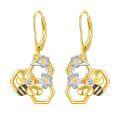 wholesale Gold-Plated 925 Sterling Silver Honeycomb & Bee Drop Earrings for Women-0-0