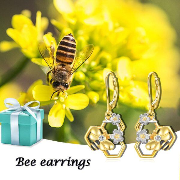 Sterling Silver Daisy Flower Bee Honeycomb Dangle Earrings-5