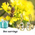 wholesale Gold-Plated 925 Sterling Silver Honeycomb & Bee Drop Earrings for Women-0-5