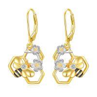 wholesale Gold-Plated 925 Sterling Silver Honeycomb & Bee Drop Earrings for Women- Rhodium And Gold Plated