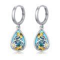 wholesale 925 Sterling Silver Turquoise Honeybee Daisy Filigree Teardrop Dangle Hoop Earrings-0-0