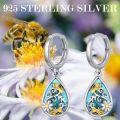 wholesale 925 Sterling Silver Turquoise Honeybee Daisy Filigree Teardrop Dangle Hoop Earrings-0-5