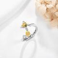 wholesale 925 Sterling Silver Zirconia Bee Cross Sunflower Ring - You Are My Sunshine Adjustable Christian Jewelry for Women and Girls-0-3