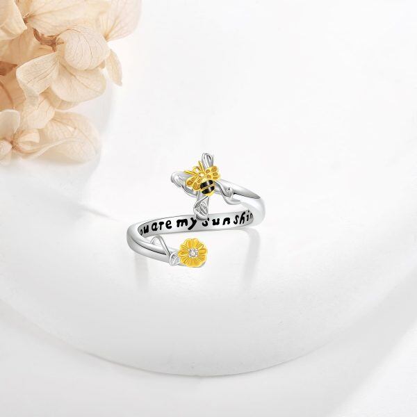 Sterling Silver Bee Cross Adjustable Rings-4