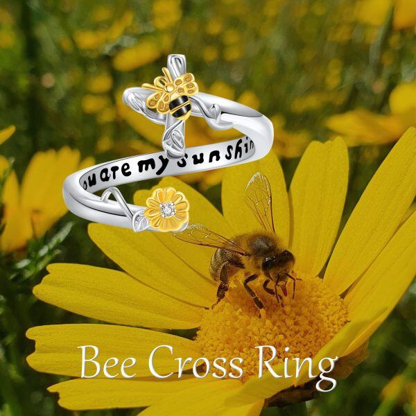 Sterling Silver Bee Cross Adjustable Rings-5