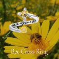 wholesale 925 Sterling Silver Zirconia Bee Cross Sunflower Ring - You Are My Sunshine Adjustable Christian Jewelry for Women and Girls-0-5