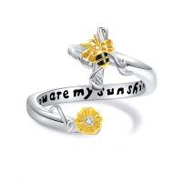 wholesale 925 Sterling Silver Zirconia Bee Cross Sunflower Ring - You Are My Sunshine Adjustable Christian Jewelry for Women and Girls- US # 7