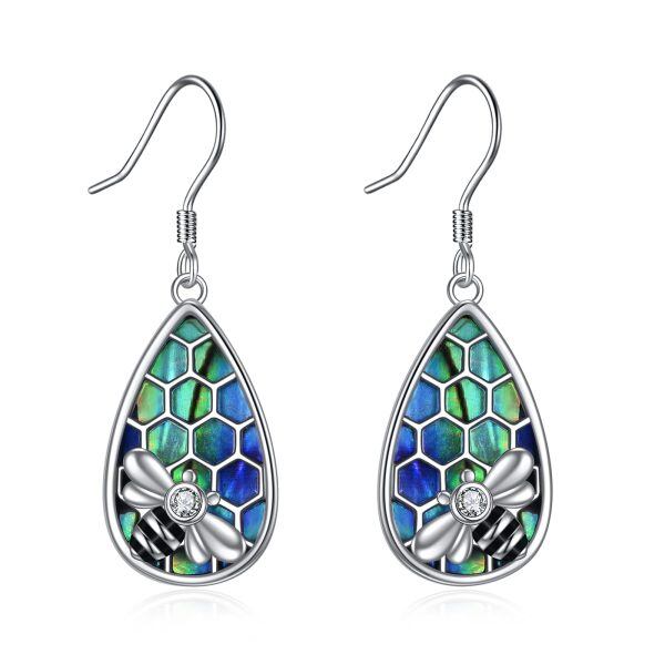 Sterling Silver Abalone Shell Bee Dangle Earrings-0